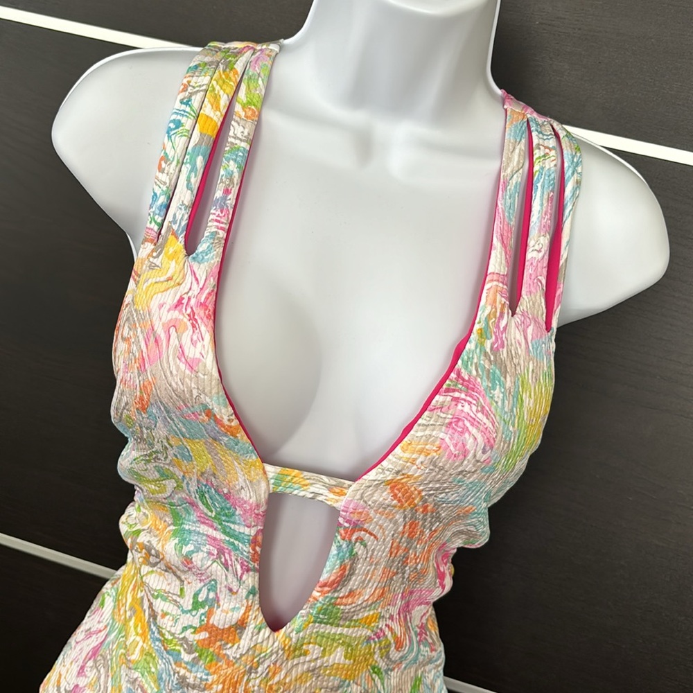 NWOT - Becca Hot Springs Floral Deep Plunge One Piece Swimsuit - Picture 4 of 14